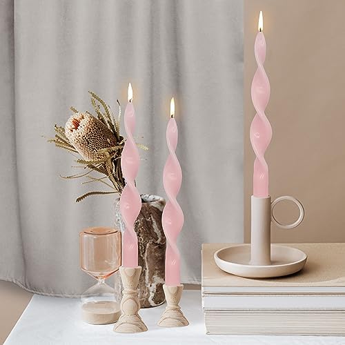 10 Inches Spiral Taper Candles Colorful Twisted Candle Dripless Long Candles, Handmade Candlesticks for Wedding Dinner Decor, Set of 4(Pink) - Image 4