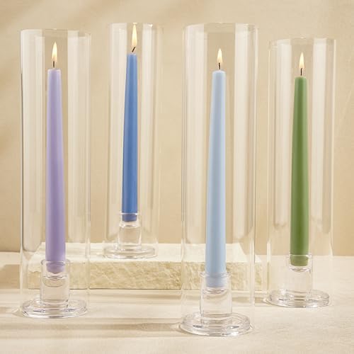 Hurricane Candle Holder Thickened Cylinder Covers 4 Pcs Taper Candle Sticks Holder Glass Tall Candlesticks Holders Centerpiece for Wedding Dining Table by VIVIRENOIR