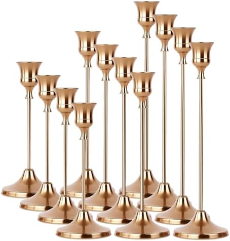 4 Sets(12 Pcs) French Gold Tapered Candle Holder,Candlestick Tall Metal Candlestick Holders for Table Centerpiece Home Decor for Wedding Fireplace Mantel Housewarming Gift Fits 3/4 Inch Thick Candles by Unknown