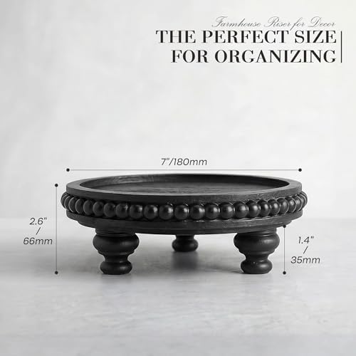 EOSAHR Beaded Wood Riser, Pedestal Stand Can Hold Small Vase, Black - Image 2