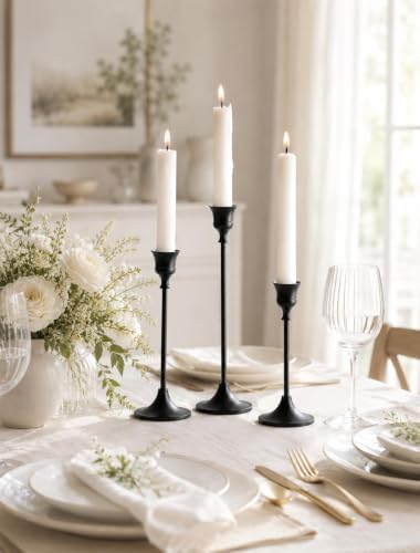 Romadedi Candlestick Holder Matte Black Candle Holder Set of 3 Decorative Candle Holder for Taper Candle for Fireplace Mantel Dinning Table Home Decorations Black 1 Set - Image 2