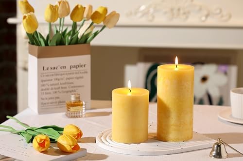 3x6 Inch Yellow Pillar Candles Set of 3,Hand-Poured Unscented Pillar Candle - Image 6