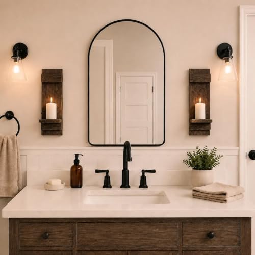 Wall Candle Holders Set of 2, Farmhouse Dark Brown Wood Sconces, 15.7"x5" - Image 4
