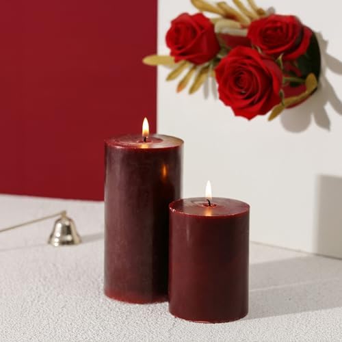 3x4 Inch Burgundy Pillar Candles Set of 3 - Unscented Pillar Candle - Image 2