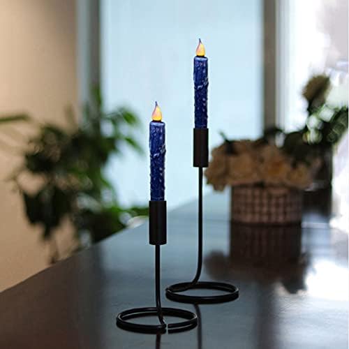 CVHOMEDECO. Real Wax Hand Dipped Battery Operated LED Timer Taper Candles Rustic Primitive Flameless Lights Decor, 6-3/4 Inch, Navy Blue, 6 PCS in a Package - Image 2