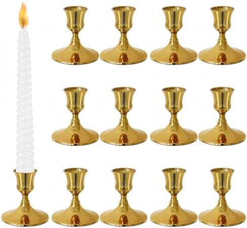 Gold Candlestick Holders, Small Taper Candle Holders, Bulk Set of 12 by ECHFSM