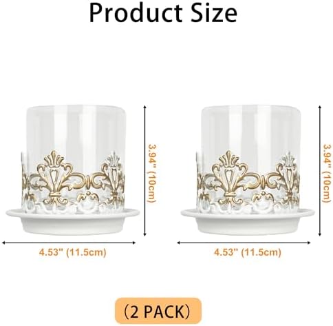 2 PCS Hurricane Candle Holder with Glass Sleeve, Gothic Metal Vintage Candle Holders, Large Table Centerpieces Candle Stand for Weddings and Events, White, XS+XS - Image 2
