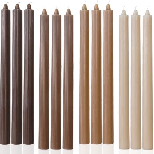 Candlesticks Brown Taper Candles 10.5 inch Dripless Tapered Candles Ideal as Dinner Candles Smokeless and Unscented Long Burning,Set of 12 by LPUSA