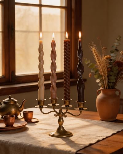 Brown Taper Candle Stick Spiral Taper Candle for Wedding Party Fall Decoration Home Dinner Decoration Unscented Candles,10inch,4 Pack - Image 4