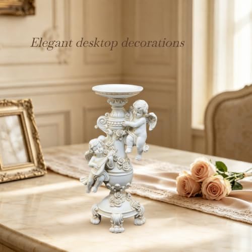 Cherub Candle Holder Figurine White Resin Elegant Home - Image 4