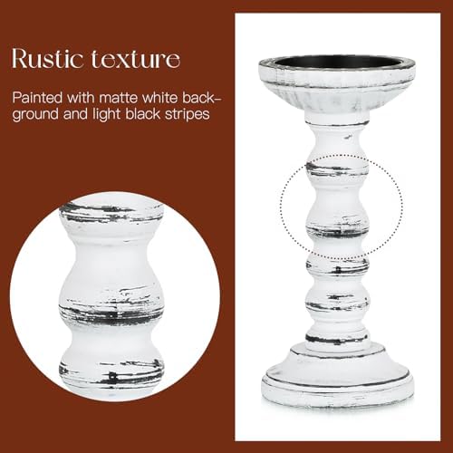 Candeldo Wood Candle Holders for Pillar, White Farmhouse Fireplace Decor - Image 6