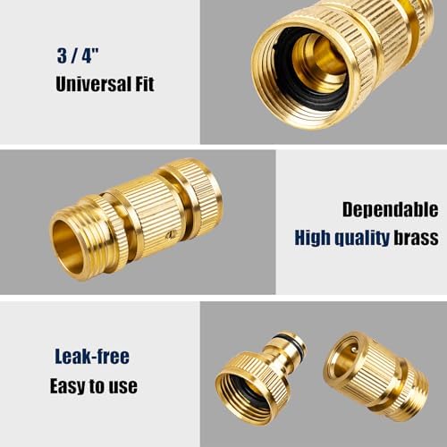 2PCS Garden Hose Quick Connect, Durable Quick Connect Hose Fitting, Heavy Duty 3/4 GHT Brass Quick Coupler for Pressure Washers, Sprinklers and Watering Systems - Image 3