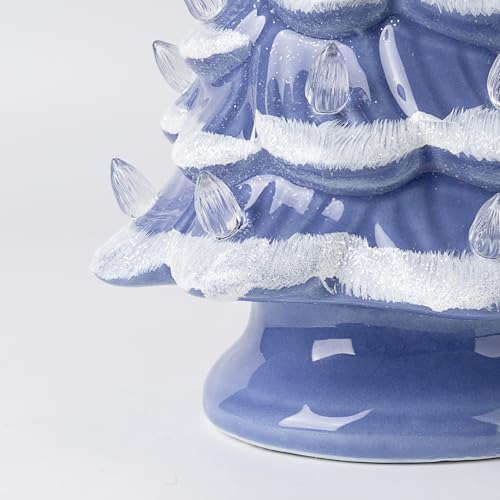 Sunlit Cordless Lighted Ceramic Christmas Tree Vintage Tabletop Christmas Decoration Pre-Lit Colorful Mini Light Bulbs 13" Traditional AA Battery Operated LED - Ombre Blue - Image 5