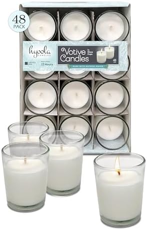 Hyoola White Votive Candles in Glass - Pack of 48 Votive Candle - 12 Hour Burn Time - Unscented Votive Candles - European Made Glass Votives - Image 2