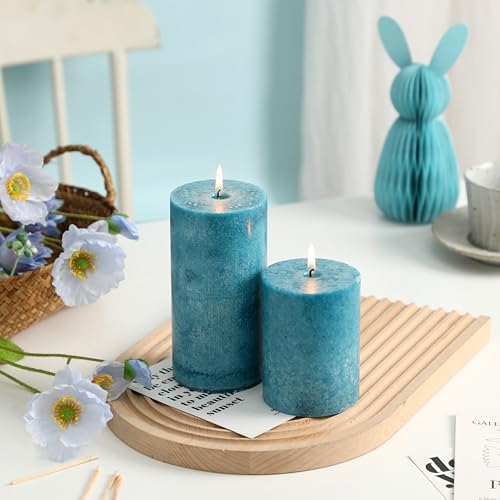 3x6 Inch Blue Pillar Candles Set of 3, Hand-Poured Unscented Pillar Candle - Image 4