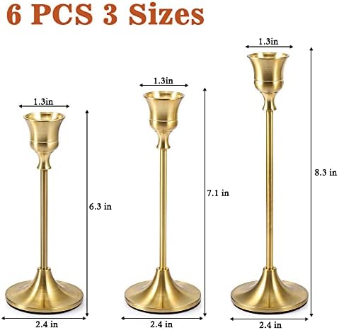 Candlestick Holders Taper Candle Holders - Gold Candlestick Holder Set of 6 Candle Stick Holders kit Classic Decorative Candle Stick for Christmas, Wedding, Party, Dinner Tables,Home Décor - Image 2