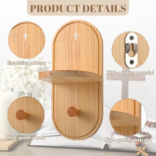 Yinkin Wooden Christian Rosary Prayer Shelf with Candle Holder Catholic - Image 5