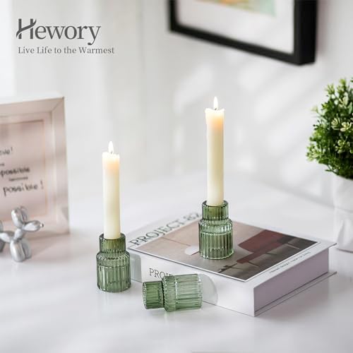 Hewory Taper Candle Holders Bulk, 20PCS Green Glass Candlestick Holders - Image 2