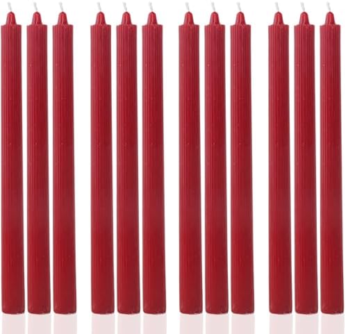 Wine Red Taper Candles Dripless Tapered Candlesticks-Smokeless,Unscented,Long Burning-Hand Poured,Colored for Home Decor Wedding, Dinner-10.6inch,Set of 12 by MAITREYA
