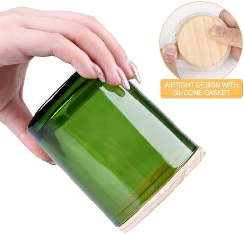 SHOWIN 10 OZ Thick Candle Jars for Making Candles 15 Pcs, Empty Jars with Wood Lids for Candle Making, Sample Container, Clear Green - Image 2