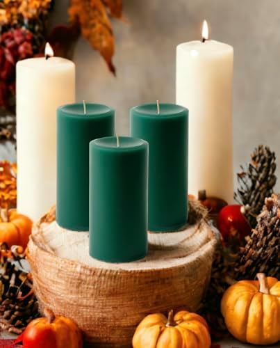 Mister Candle Dripless Unscented Pillar Candles, Set of 3 Hand Poured Hunter Green Pillar Candles, Solid Color Non-Scented Candles for Home Decor, Premium Wax, 80 Hr Burn Time, 3x6 Inch - Image 4