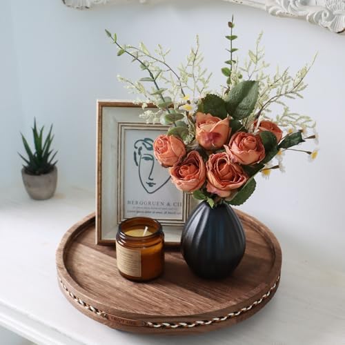 Farmhouse Decorative Round Tray, 11.81 Inch, Versatile Centerpiece Tray for Coffee Table Kitchen Living Room Bathroom, Home Decor Accent Rustic + Stripes - Image 3