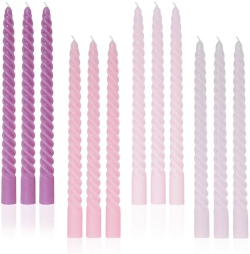 Purple Gradient Tall Taper Candles Spiral Candle Sticks,Unscented Pastel Candle for Holiday,Wedding and Home Decoration,10inch,12 Pack(E-Purple Gradient) by LPUSA