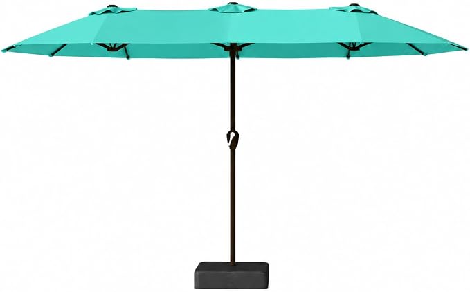 Kingdura 13ft Large Patio Umbrella with Base Included, Double-Sided Rectangle Outdoor Table Umbrella with 12 Reinforced Ribs, Crank Lift for Market Pool Deck Backyard, Tiffany blue