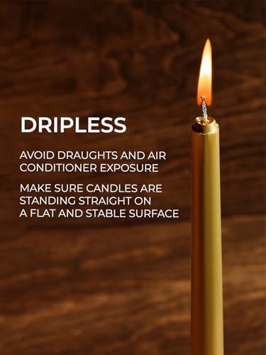 CANDWAX 10 inch Gold Taper Candles Set of 12 - Dripless Christmas Candles Taper - Long Burning and Fragrance-Free - Gold Candlesticks - Image 3