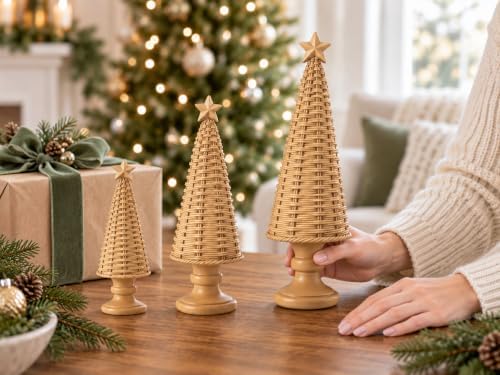 3PCS Christmas Tree Figurines, Woven Style Tabletop Decor Gift - Image 6