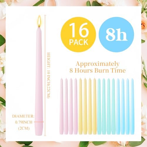 MTLEE 16 Pcs 10 Inch Long Taper Candle Stick Smokeless, Macaron Color - Image 2