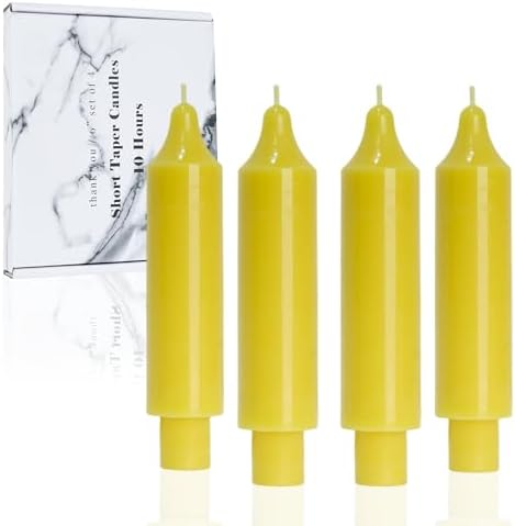 Beeswax Taper Candles Short Candle Sticks Unscented Dinner Candle Dripless for Home Decor,Set of 4,Yellow by LPUSA