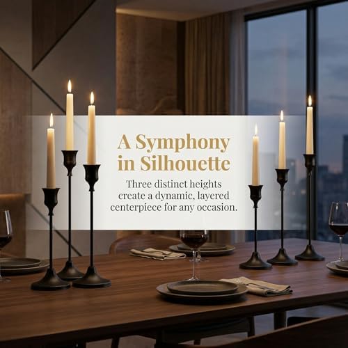 2 Sets(6 Pcs) Black Tapered Candle Holder,Candlestick Tall Metal Candlestick Holders for Table Centerpiece Home Decor for Wedding Fireplace Mantel Housewarming Gift Fits 3/4 Inch Thick Candles - Image 4