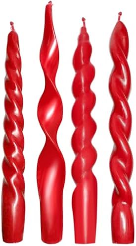 4 Pcs Red Taper Candles 7.87 Inch - Christmas Candlesticks Spiral Wave Twisted Ribbed, Unscented Smokeless Red Candle Sticks for Christmas Valentine's Wedding Dinner Party Home Decor by HUTIP