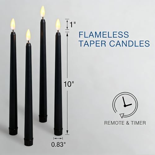 Black Halloween Flameless Taper Candles with Remote Timer Set of 4 - Image 5