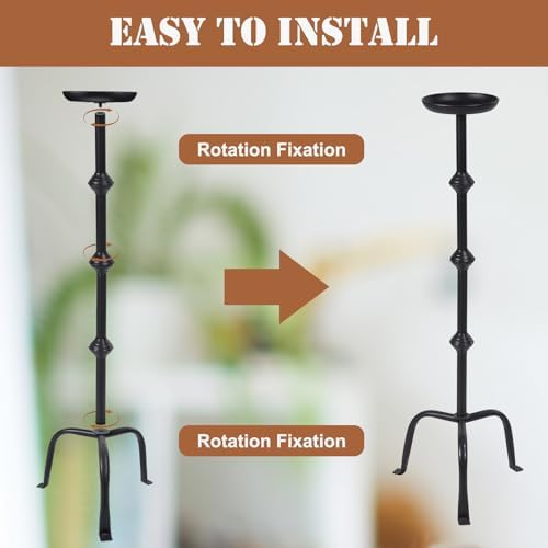 Mumufy 1 Pcs Metal Tall Floor Candleholder Candlestick, 32 in, 27 in, Black - Image 3