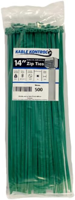 Kable Kontrol Green Zip Ties 14 Inch 500 Pcs, 50 Lbs Tensile Strength, Self-locking Nylon Colored Cable Ties Wire Wraps for Indoor or Outdoor Use