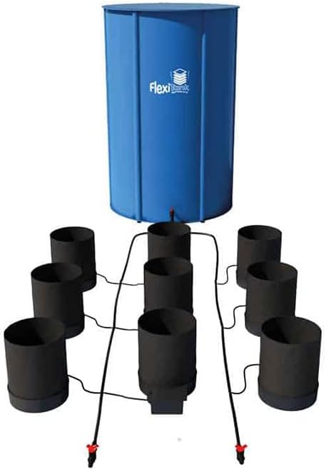 AutoPot 9 Pot GeoPot System with 5 Gallon Fabric Pots - Self-Watering, Gravity-Fed Hydroponic System (9Pot with 25 gal Flexi Tank) Indoor, Black