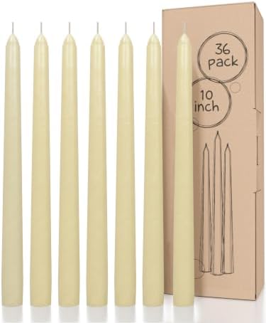 CANDWAX 10 inch Ivory Taper Candles - 36 Pack for Wedding Table Decor & Centerpieces - Dripless Smokeless Long Lasting Unscented Candlesticks - Value Set for Dinner Table & Home Decor by CANDWAX
