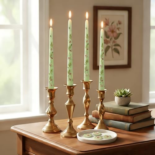 Floral Taper Candles 10in Green Candle Sticks for Thanksgiving Table Decor - Image 5
