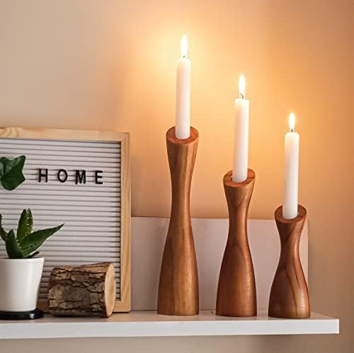 OLEEK wooden taper candle holders - wood taper candle holders for Table Centerpiece - wood candlestick holders (9", 8", 6") - wooden candlestick holder for 7/8" candle stick candlesticks holders woods - Image 4