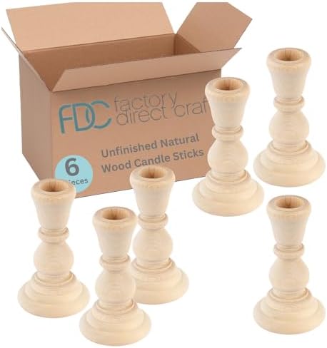 6 Unfinished Natural Wood Candle Sticks – 4" Wooden Taper Holders by FactoryDirectCraft