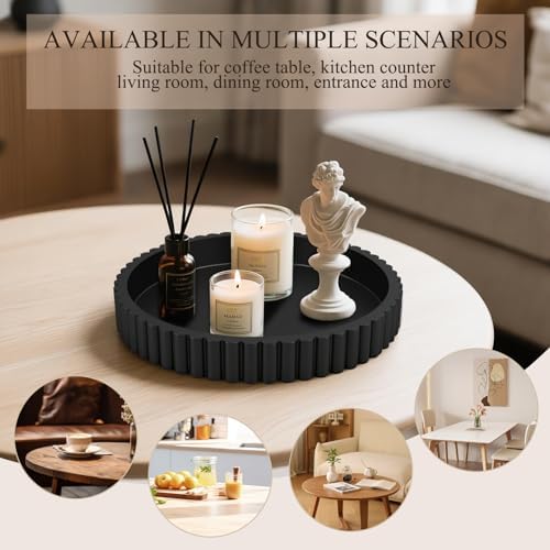 Decorative Tray for Coffee Table Decor, 11" Round Wooden Coffee Table Tray, Modern Decorative Trays for Home Decor, Living Room, Entry, Dining Room (Black) - Image 6