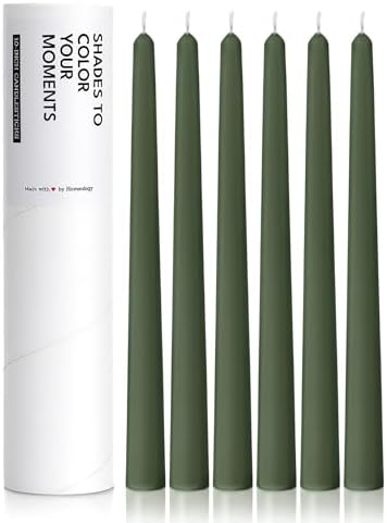 6 PK 10" Classic Taper Candles, Dark Moss Green, 7-8 Hours Long Burning, Unscented Tall Candlesticks by Unknown