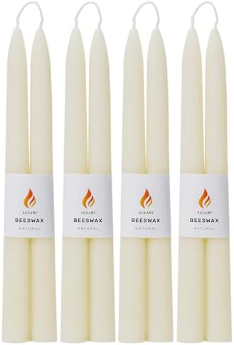8PCS 9" Cream White Beeswax Taper Candles, Dripless Smokeless, Long Lasting by Aglary