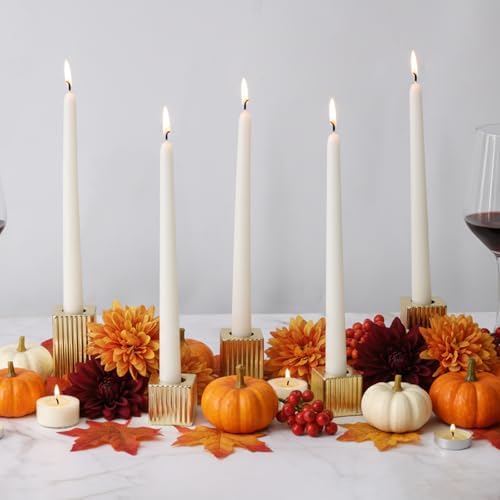 LETINE 12pcs Gold Vertical Stripe Glass Candlestick Holders - Chic Taper Candle Sticks Holder Set for Elegant Dining & Home Decor - Ideal for Christmas, Halloween, Thanksgiving - Image 4