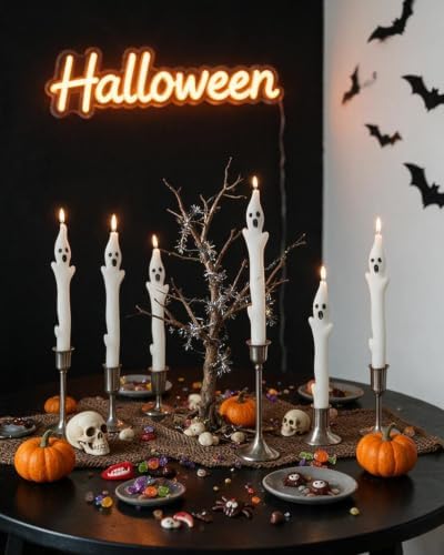 MAITREYA Ghost Taper Candles Spooky Halloween Dinner Candles Home Table Decoration for Autumn Festive Party Gift-6pcs,10inch - Image 4