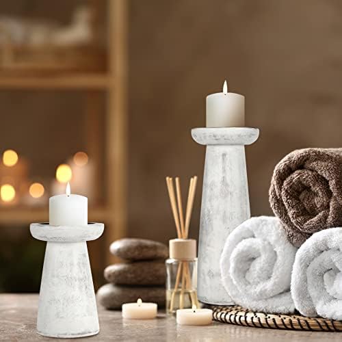 Homebia Design Wooden Candle Holder Set of 3 – 10, 8, 6 inch, Antique White - Image 4
