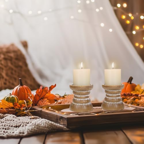 Candle Holder for Pillar Candle Set of 2, Farmhouse Wood Candle Holder, Rustic Wooden Candle Stand, Vintage Small Wooden Candlestick Holders for Living Room, Table Centerpiece, Brown - Image 5