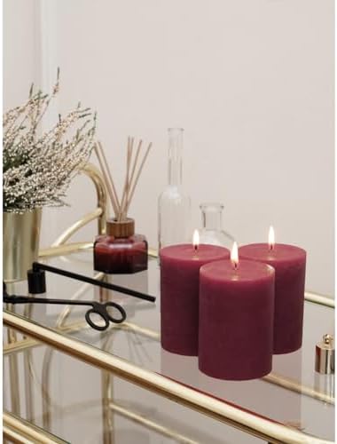 CANDWAX 3x4 inch Pillar Candles Set of 3 – Unscented Dripless Rustic Burgundy Candles for Weddings, Decor, Centerpieces - Image 5
